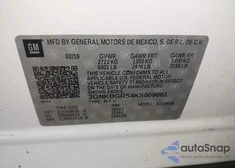 2019 Chevrolet Blazer из США, поврежденный, VIN 3GNKBGRS4KS609661